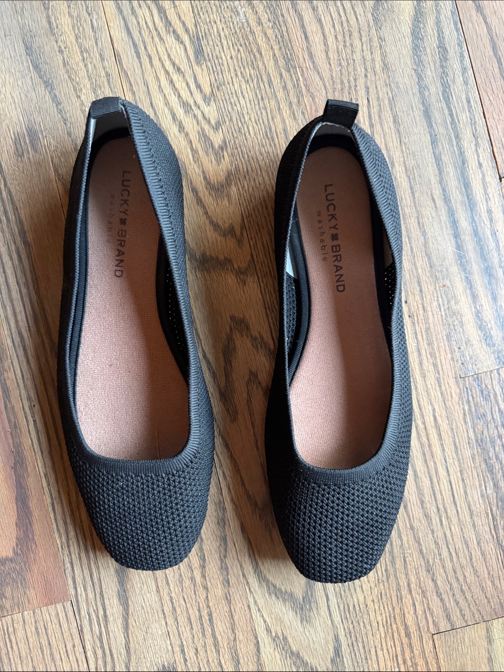 Lucky Brand Black Knit Square-Toe Slip-Ons